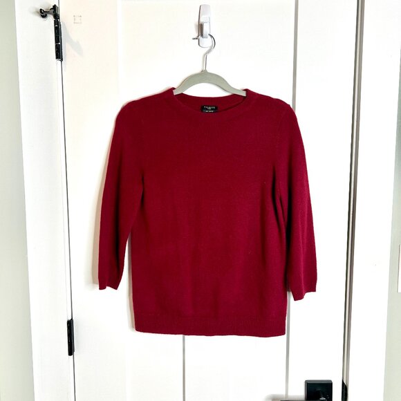 Talbots Sweaters - Talbots 100% Cashmere Burgundy Crew Neck Preppy Classic Career Sweater Size MP